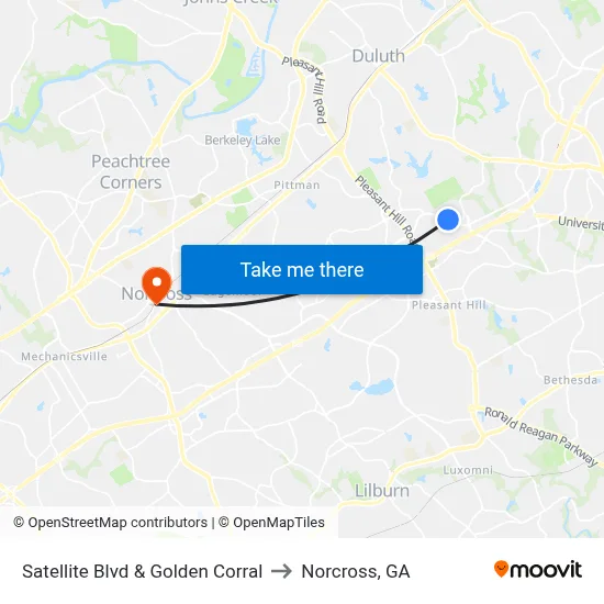 Satellite Blvd & Golden Corral to Norcross, GA map