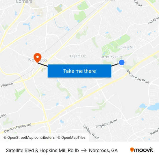 Satellite Blvd & Hopkins Mill Rd Ib to Norcross, GA map