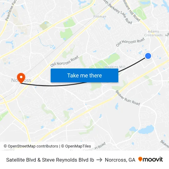 Satellite Blvd & Steve Reynolds Blvd Ib to Norcross, GA map