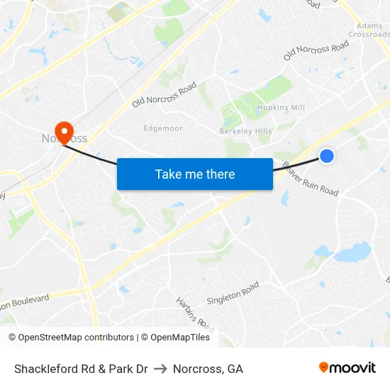 Shackleford Rd & Park Dr to Norcross, GA map