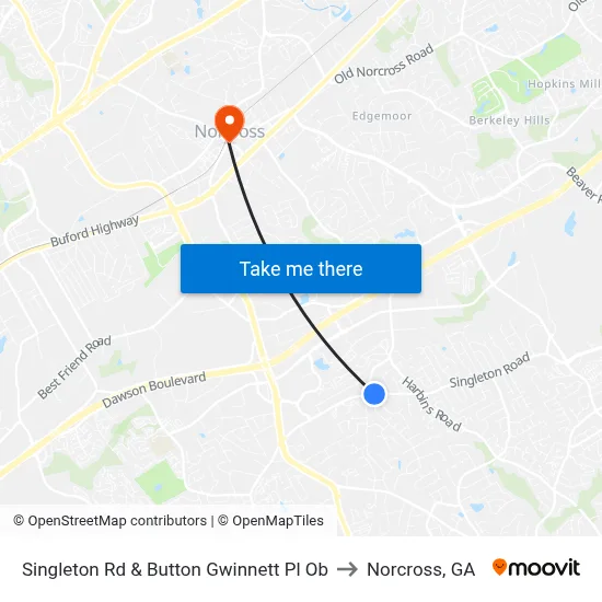 Singleton Rd & Button Gwinnett Pl Ob to Norcross, GA map