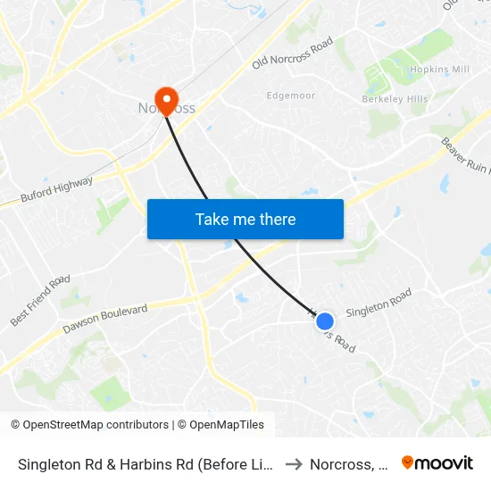 Singleton Rd & Harbins Rd (Before Light) to Norcross, GA map