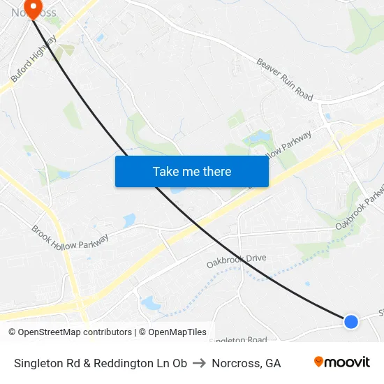 Singleton Rd & Reddington Ln Ob to Norcross, GA map