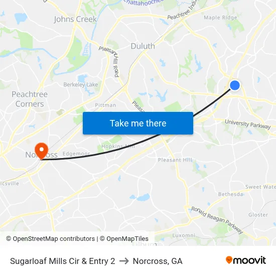 Sugarloaf Mills Cir & Entry 2 to Norcross, GA map