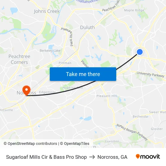 Sugarloaf Mills Cir & Bass Pro Shop to Norcross, GA map
