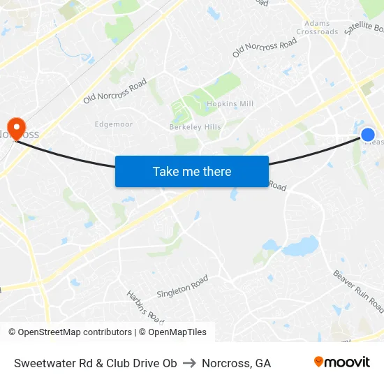 Sweetwater Rd & Club Drive Ob to Norcross, GA map