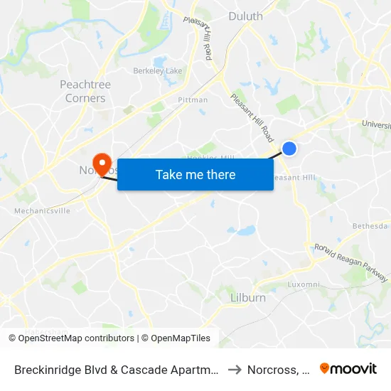 Breckinridge Blvd & Cascade Apartments to Norcross, GA map