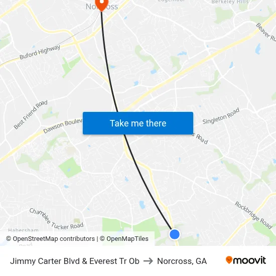 Jimmy Carter Blvd & Everest Tr Ob to Norcross, GA map