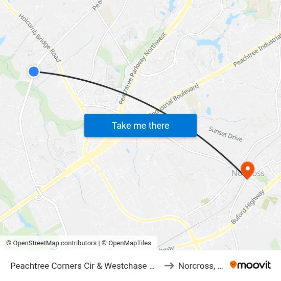 Peachtree Corners Cir & Westchase Villge to Norcross, GA map