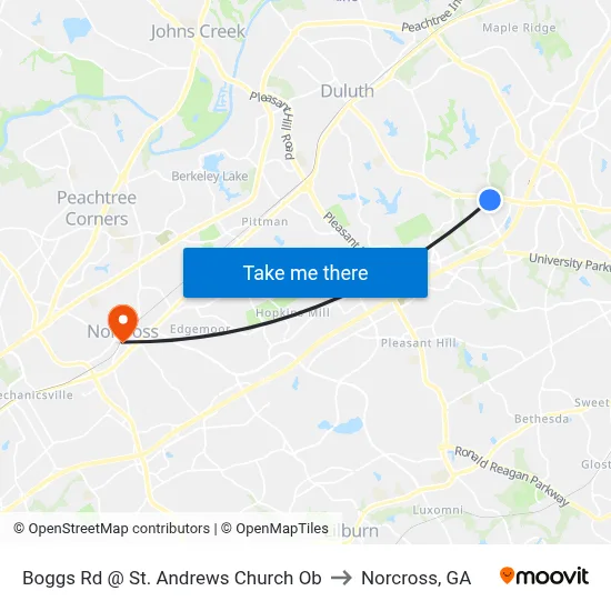 Boggs Rd @ St. Andrews Church Ob to Norcross, GA map
