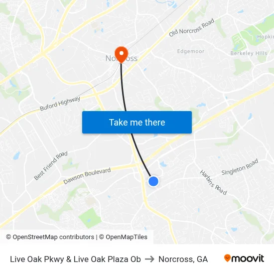 Live Oak Pkwy & Live Oak Plaza Ob to Norcross, GA map