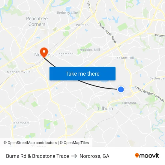 Burns Rd & Bradstone Trace to Norcross, GA map