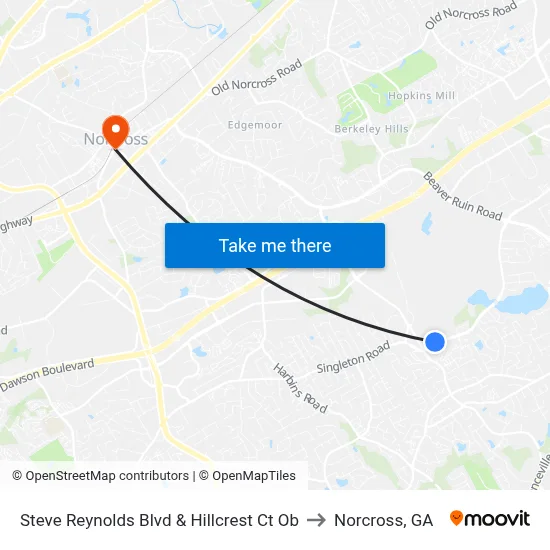 Steve Reynolds Blvd & Hillcrest Ct Ob to Norcross, GA map