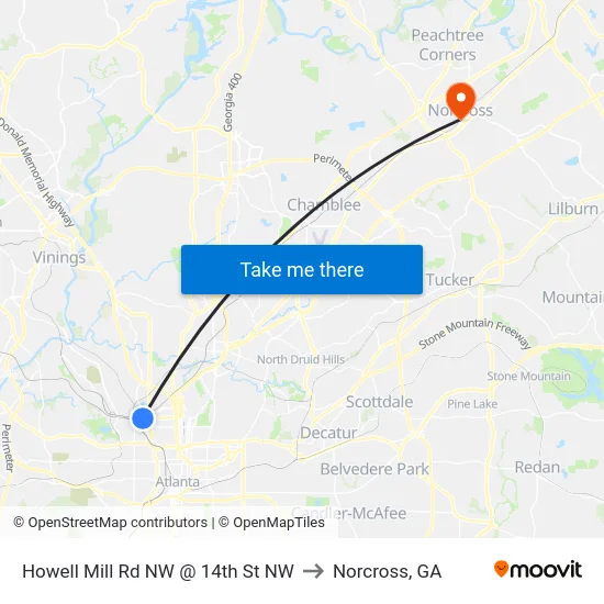 Howell Mill Rd NW @ 14th St NW to Norcross, GA map
