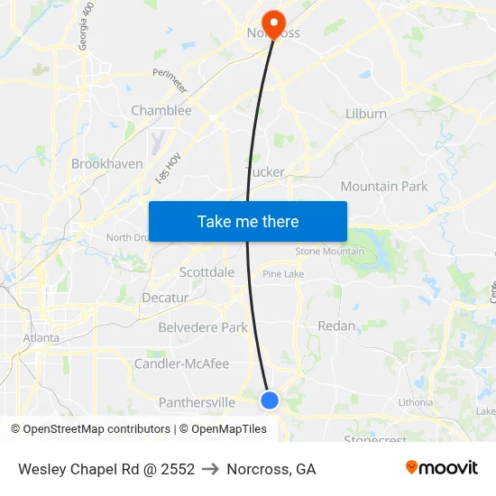 Wesley Chapel Rd @ 2552 to Norcross, GA map