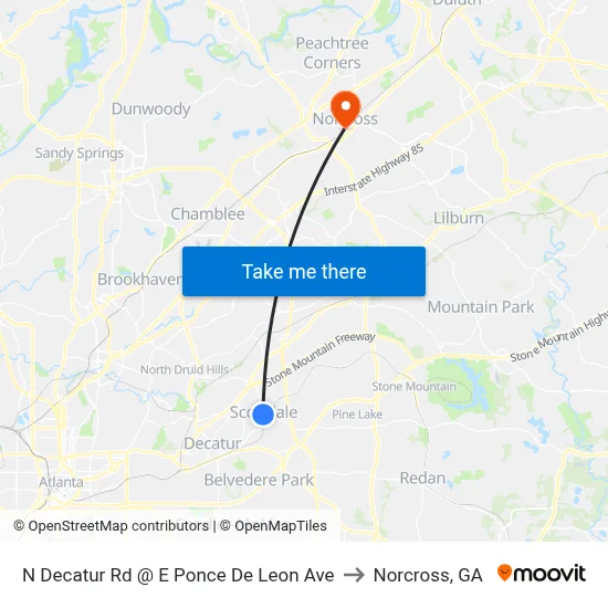 N Decatur Rd @ E Ponce De Leon Ave to Norcross, GA map
