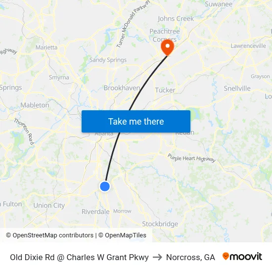 Old Dixie Rd @ Charles W Grant Pkwy to Norcross, GA map