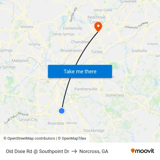 Old Dixie Rd @ Southpoint Dr to Norcross, GA map