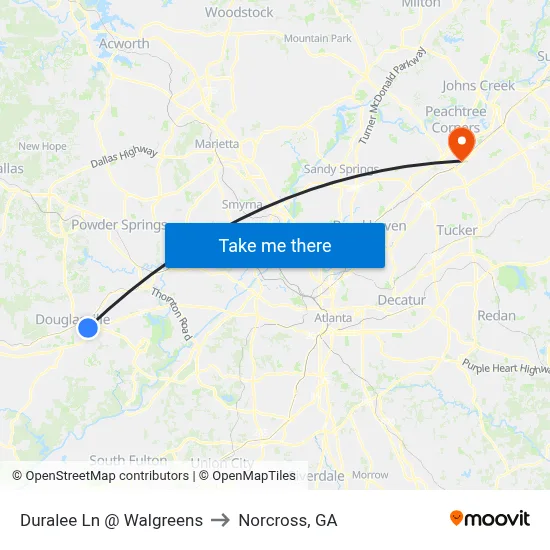 Duralee Ln @ Walgreens to Norcross, GA map