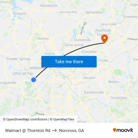 Walmart @ Thornton Rd to Norcross, GA map