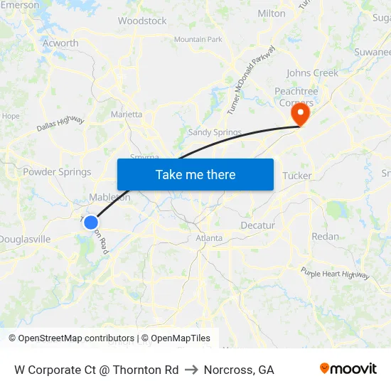 W Corporate Ct @ Thornton Rd Ob to Norcross, GA map