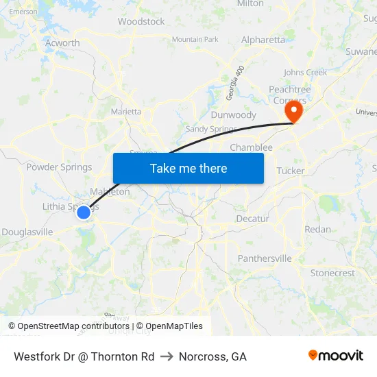 Westfork Dr @ Thornton Rd to Norcross, GA map