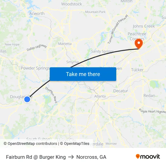 Fairburn Rd @ Burger King to Norcross, GA map