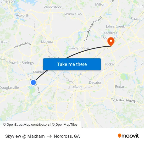 Skyview @ Maxham to Norcross, GA map