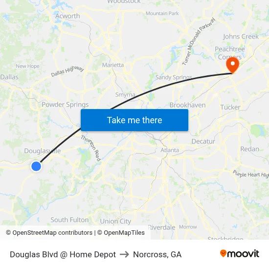 Douglas Blvd @ Home Depot* to Norcross, GA map