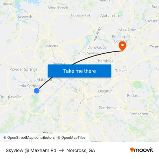 Skyview @ Maxham Rd to Norcross, GA map