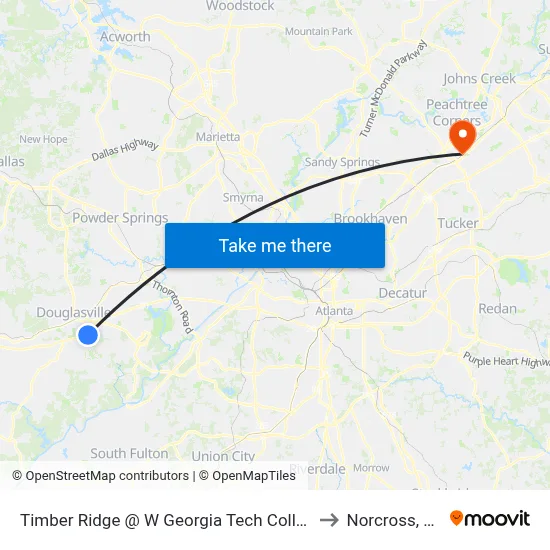 Timber Ridge @ W Georgia Tech College to Norcross, GA map