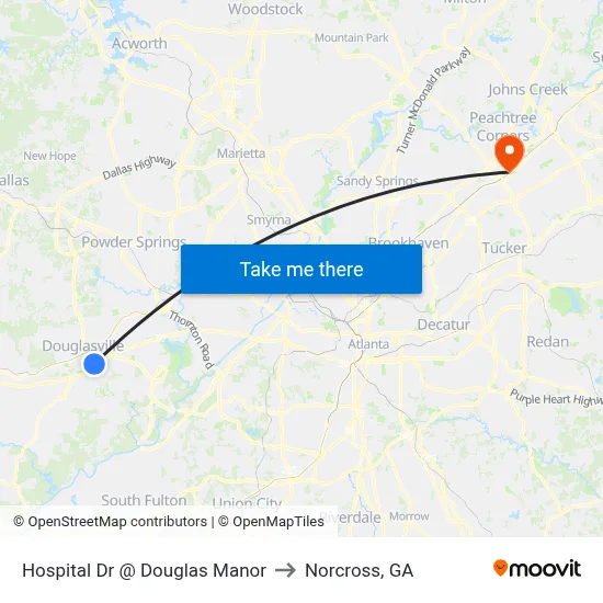 Hospital Dr @ Douglas Manor to Norcross, GA map