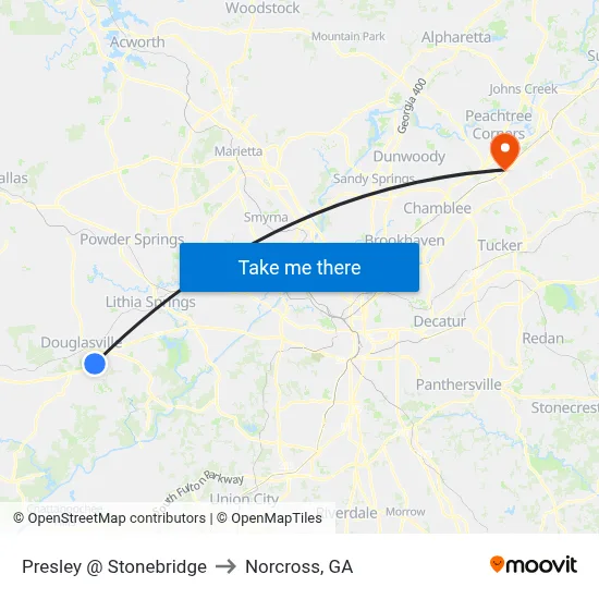 Presley @ Stonebridge to Norcross, GA map