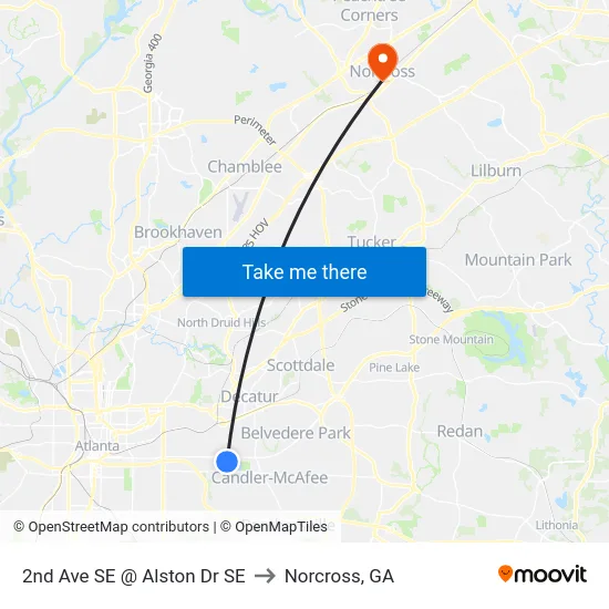 2nd Ave SE @ Alston Dr SE to Norcross, GA map