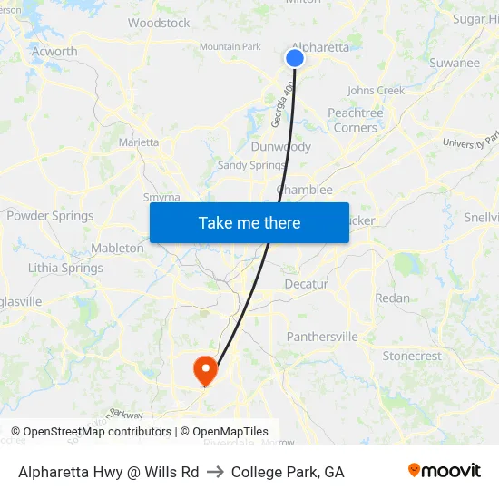 Alpharetta Hwy @ Wills Rd to College Park, GA map