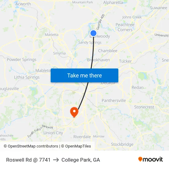 Roswell Rd @ 7741 to College Park, GA map