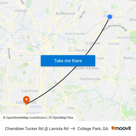 Chamblee Tucker Rd @ Lavista Rd to College Park, GA map