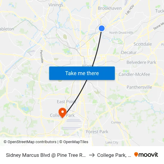 Sidney Marcus Blvd @ Pine Tree Rd NE to College Park, GA map