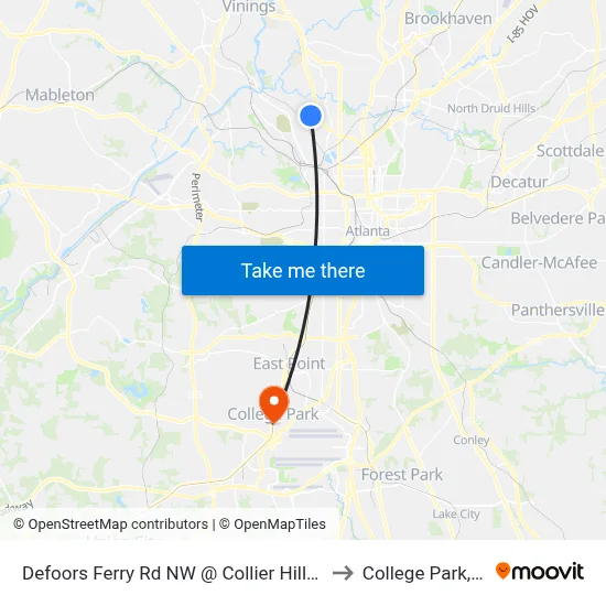 Defoors Ferry Rd NW @ Collier Hills Way to College Park, GA map