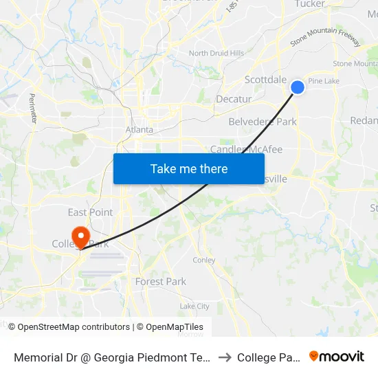 Memorial Dr @ Georgia Piedmont Tech College Dr to College Park, GA map