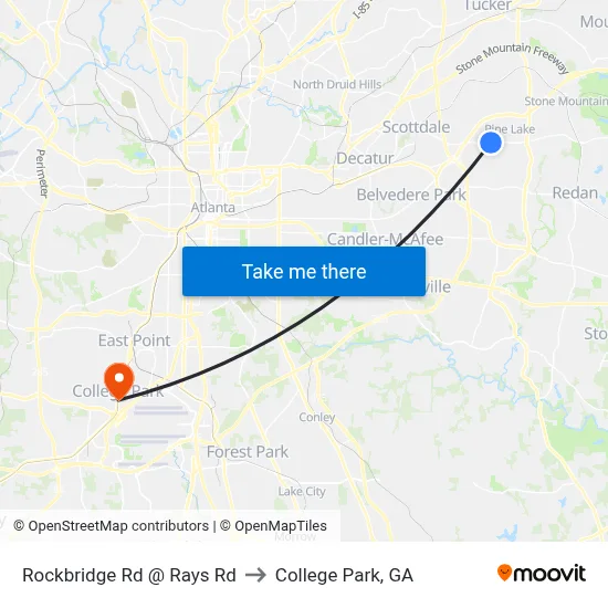 Rockbridge Rd @ Rays Rd to College Park, GA map