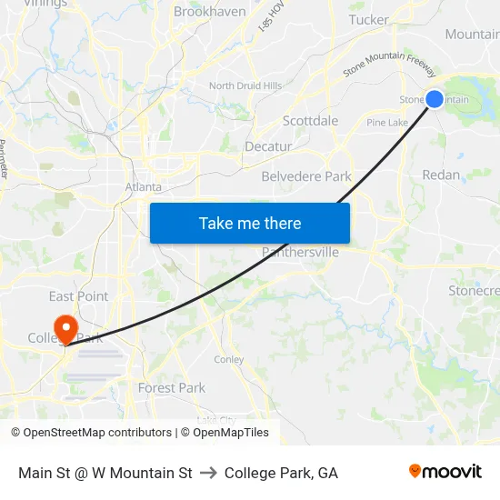 Main St @ W Mountain St to College Park, GA map