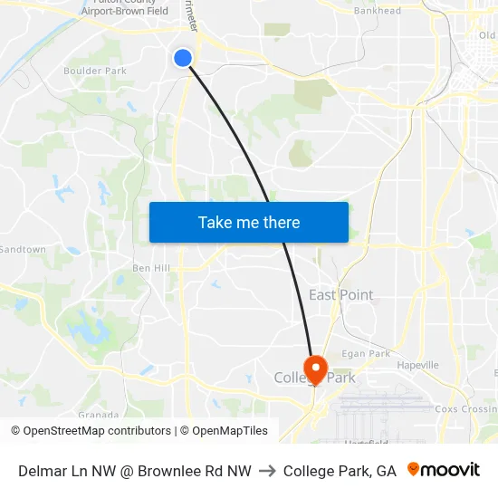 Delmar Ln NW @ Brownlee Rd NW to College Park, GA map
