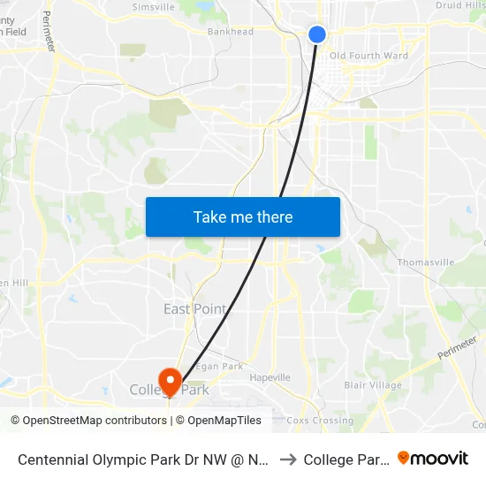 Centennial Olympic Park Dr NW @ North Ave NW to College Park, GA map
