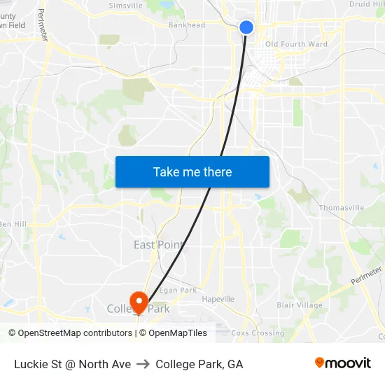 Luckie St @ North Ave to College Park, GA map