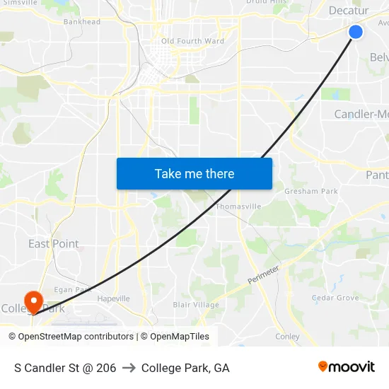 S Candler St @ 206 to College Park, GA map