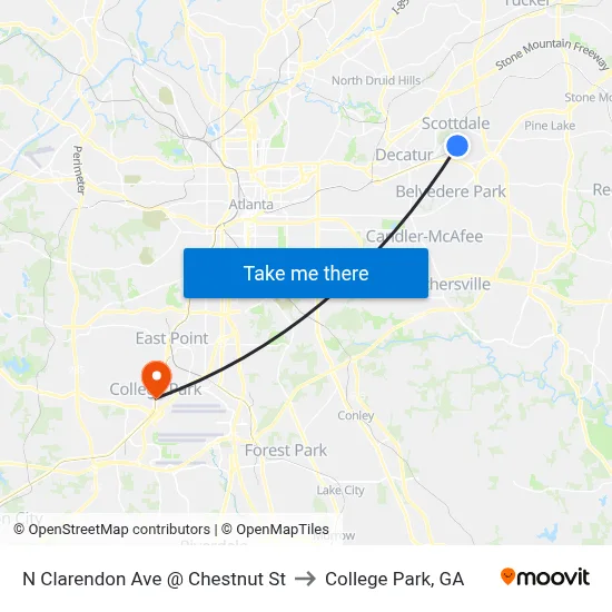 N Clarendon Ave @ Chestnut St to College Park, GA map