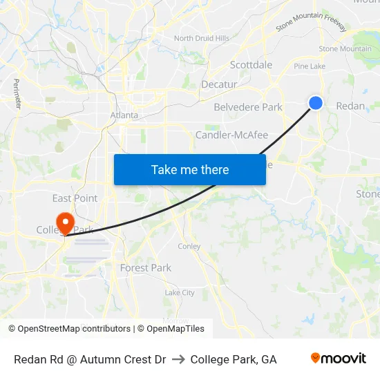 Redan Rd @ Autumn Crest Dr to College Park, GA map
