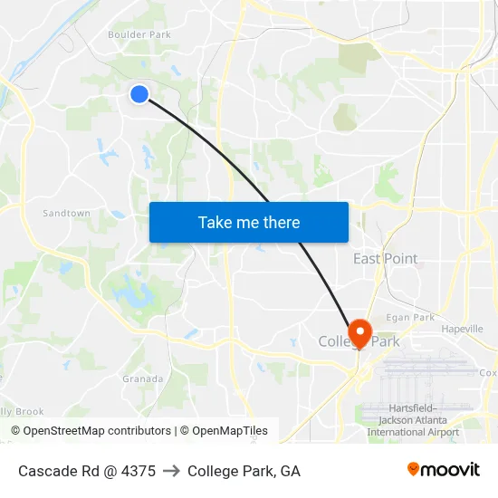Cascade Rd @ 4375 to College Park, GA map