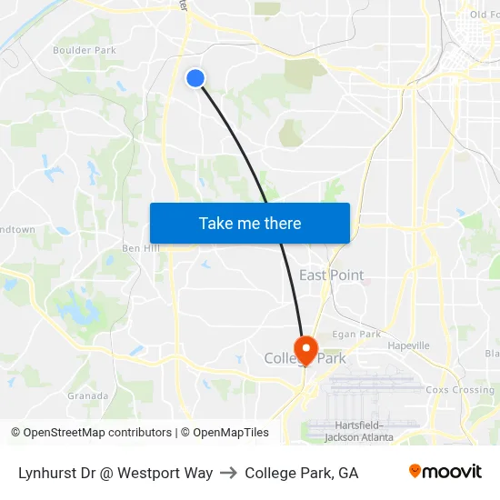 Lynhurst Dr @ Westport Way to College Park, GA map
